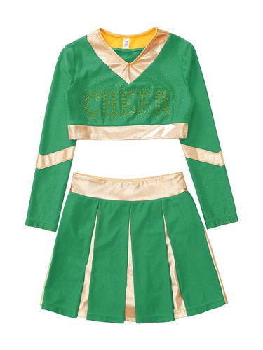 Kids Girls High School Uniform Fancy Dress Up Cheerleading Costume Long Sleeve - Picture 65 of 72