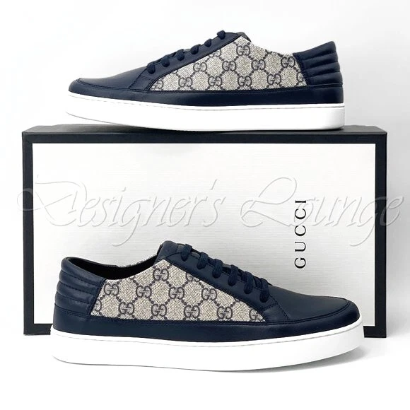 Chaussures baskets neuves Gucci Supreme GG toile bleu nuit cuir G 6,5 / US 7