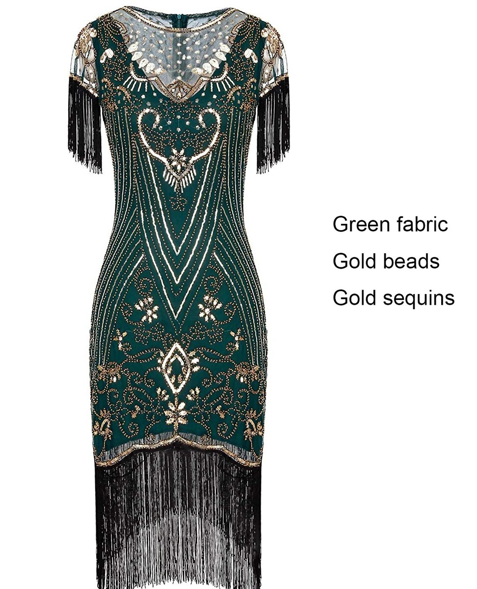Ladies Deluxe 1920s Roaring 20s Flapper Costume Pearls Sequin Outfit Fancy Dress - Foto 9