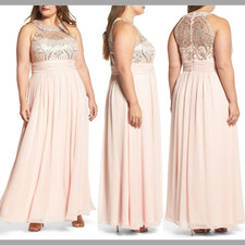 NEW Eliza J [PLUS 16W ] Sequin & Lace Bodice Chiffon Gown in Blush Pink #F188