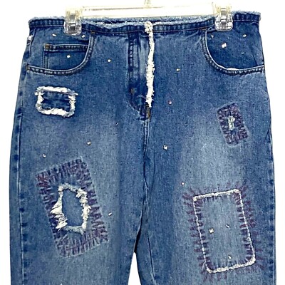 Carolina Blues Embellished Womens Jeans Size 12 Hippie Boho Patchwork Vintage