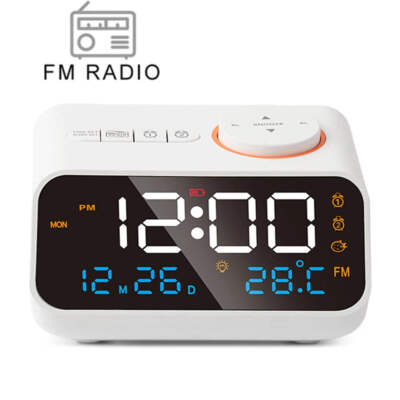 Mordern FM Radio LED Wecker für Nachttisch Wecken. Digitaler Tischkalender weiß