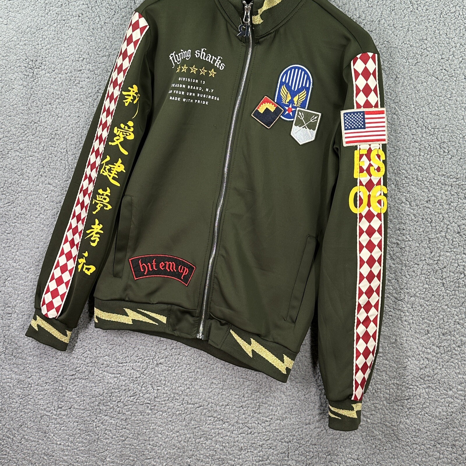 Reason Flying Sharks Allover Patchwork Olive Gree… - image 7