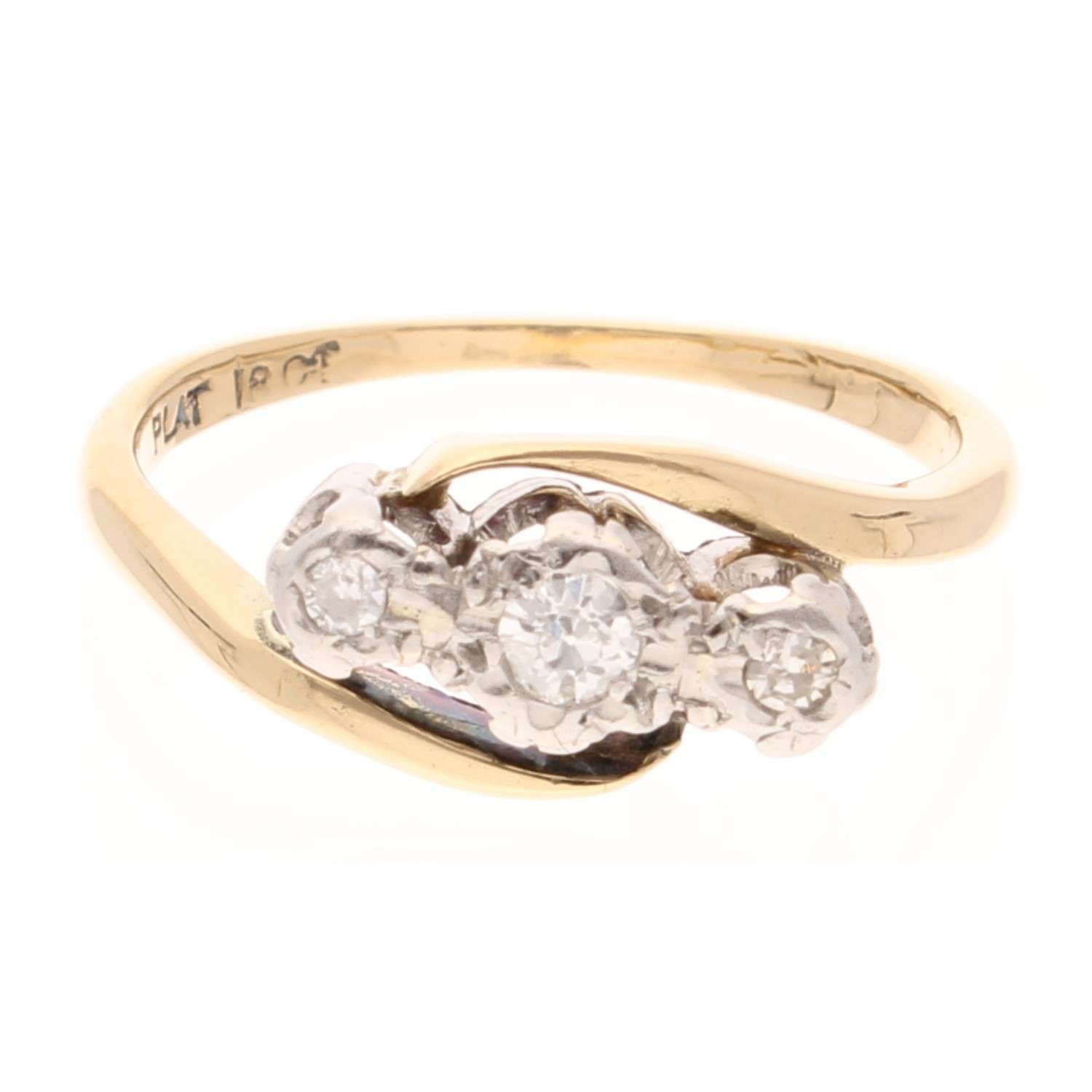 18Ct Yellow Gold & Platinum 0.20ct Diamond Three-Stone Ring (Size L) 7mm Widest