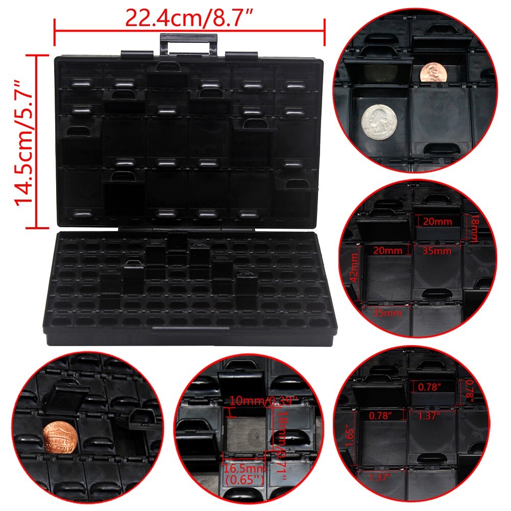 Aidetek 3pcs BOXALL96AS 96 Components anti-static ESD Safe Enclosure Organizer