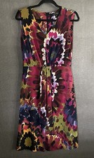 Tahari Women's V-Neck Stretch Knit Shift Floral Multicolor Sleeveless Dress Sz4