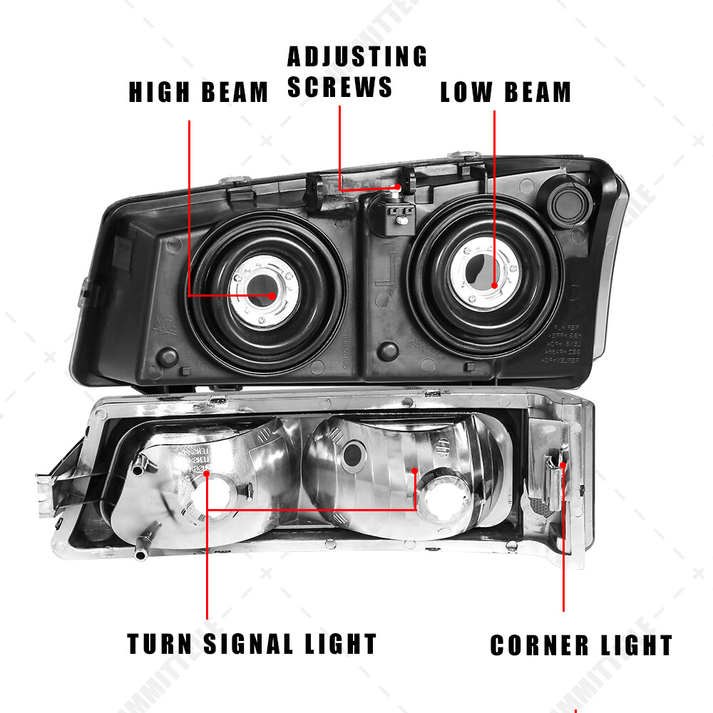 Pair Chrome Headlights + Bumper Lamps For 20032006 Chevy Silverado Avalanche eBay