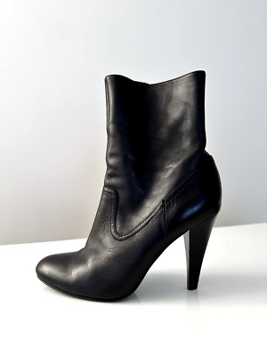 Calvin Klein Boots Womens 7M Feliz Mid Calf Form Fit Riding Black Leather Heels