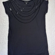 Attention Black Sequin Short Sleeve Crewneck Blouse size large