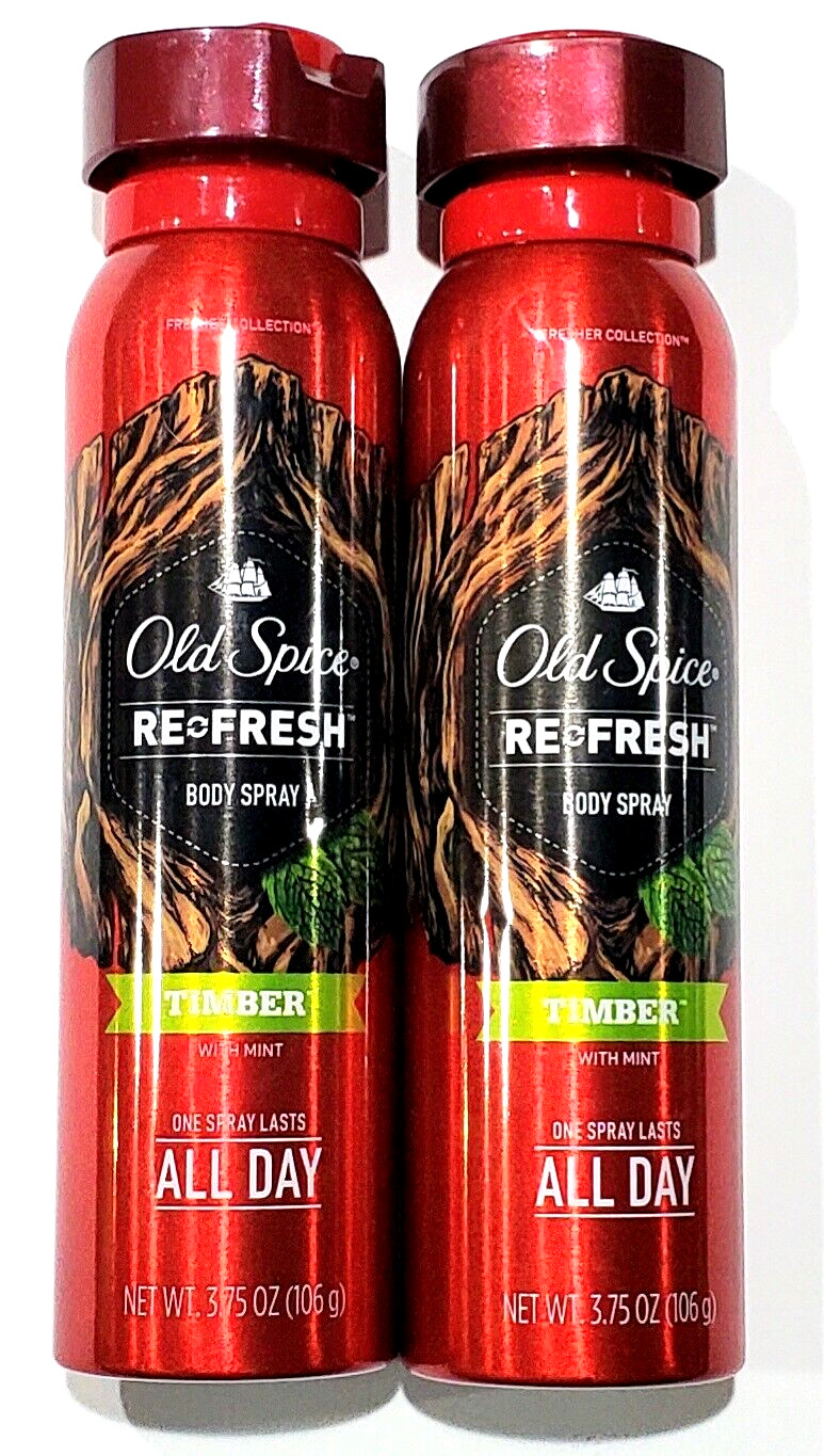 2 Pack Old Spice Re Fresh Body Spray Timber With Mint 3.75 Oz