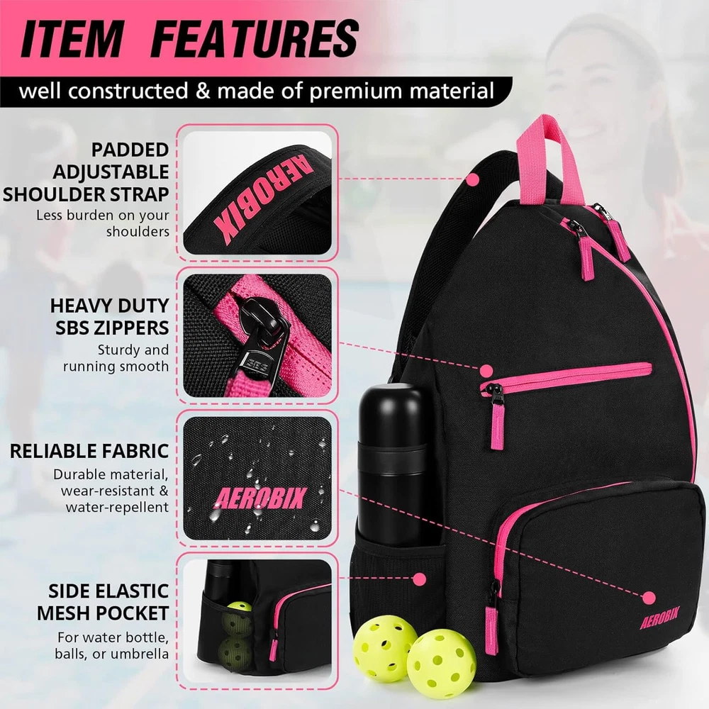 Pickleball Bag Backpack - Adjustable Sling, Large Capacity, Padded Pocket