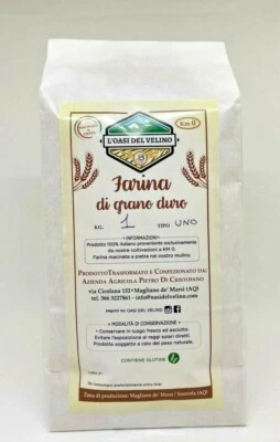 L'OASI DEL VELINO FARINA DI GRANO DURO TIPO 1 MACINATA A PIETRA -DA COLTIVAZIONI PROPRIE-1 KG