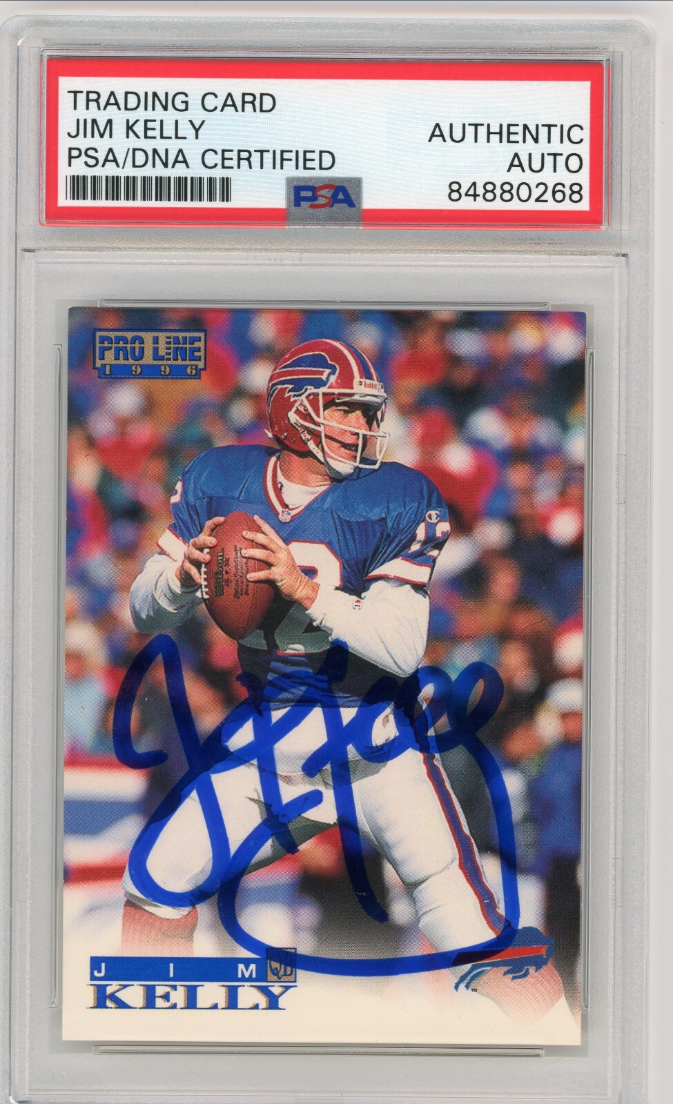 Jim Kelly Autographed Signed Buffalo Bills 1996 PRO LINE 4 NFL FOOTBALL CARD PSA 