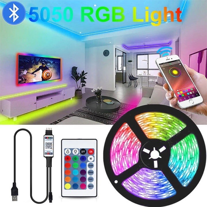 RGB LED Strip Lights with 24-Key Remote Control for Color Changing 5050 SMD Lights for Home and Decor-image