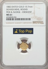 TOP POP! 1882 CALIFORNIA FRACTIONAL GOLD, DENVER MINE, MOON / NGC MS61 R.8