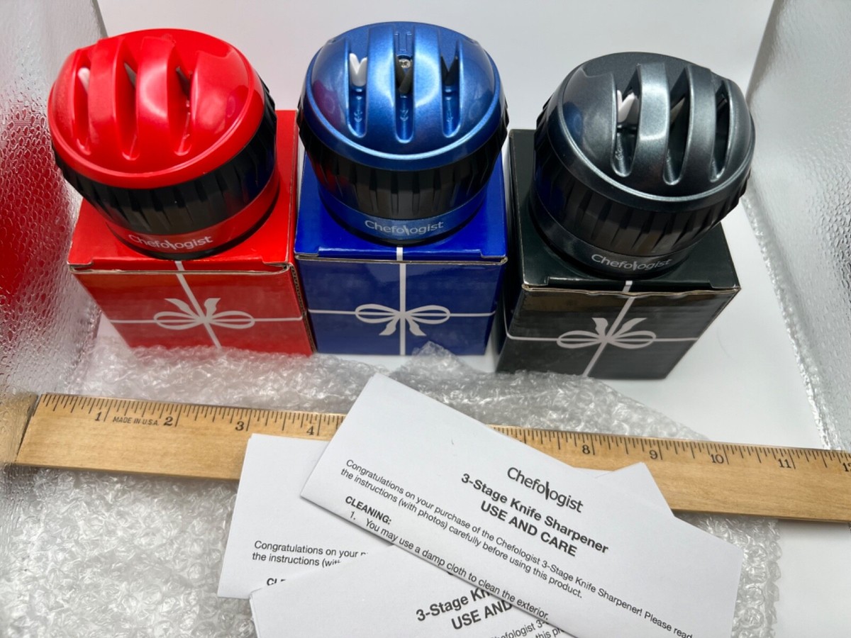 Chefologist Set of (3) 3-Stage Knife Sharpeners with Gift Boxes METALLIC