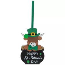 HL St Patrick's Craft Decor - Wood Highland Cow Ornament 1pc