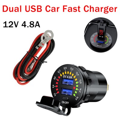 12V 4.8A Dual USB Car Fast Charger Socket Power Outlet LED Voltmeter Waterproof