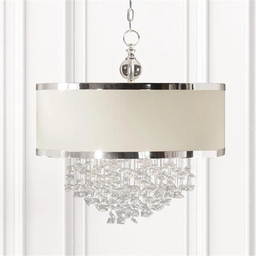 Uttermost Fascination 3-Light Metal Plated Drum Pendant in Silver/Off White - Picture 3 of 3