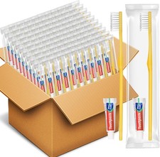Disposable Toothbrushes with Toothpaste Pack of 50, Yellow Hollow Travel