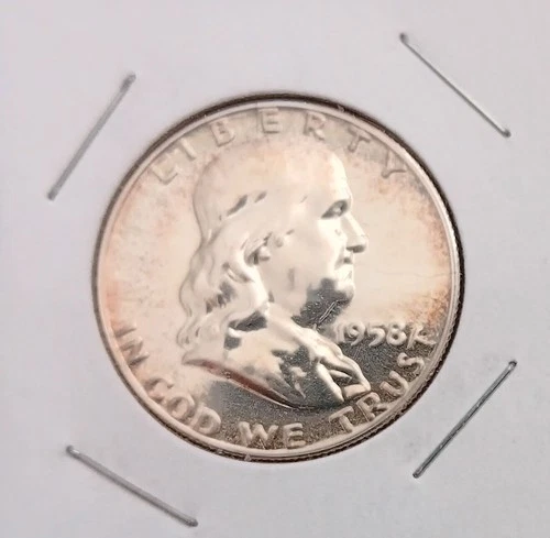 1958 Ben Franklin Half Dollar 90% Silver Proof Beautiful Liguid Fields Coin