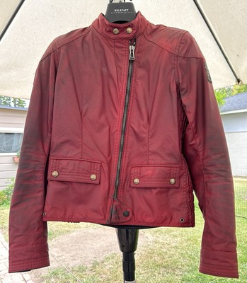 Belstaff Bradshaw Waxed Cotton Motorcycle Jacket Racing Red Women EU Size 40 S/M