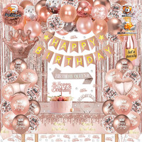 Geburtstagsdeko Set Rosegold Happy Birthday Banner Krone Luftballons Konfetti