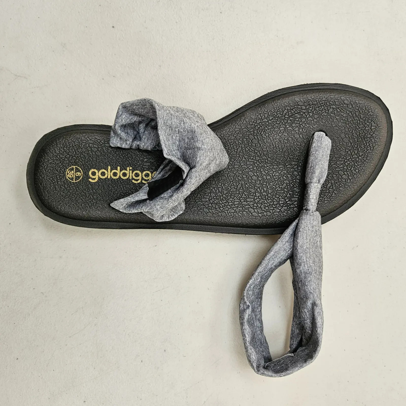 Golddigga Womens Sandals UK 6 EU 39 Grey Black Knot Toe Post Flip Flops image 5