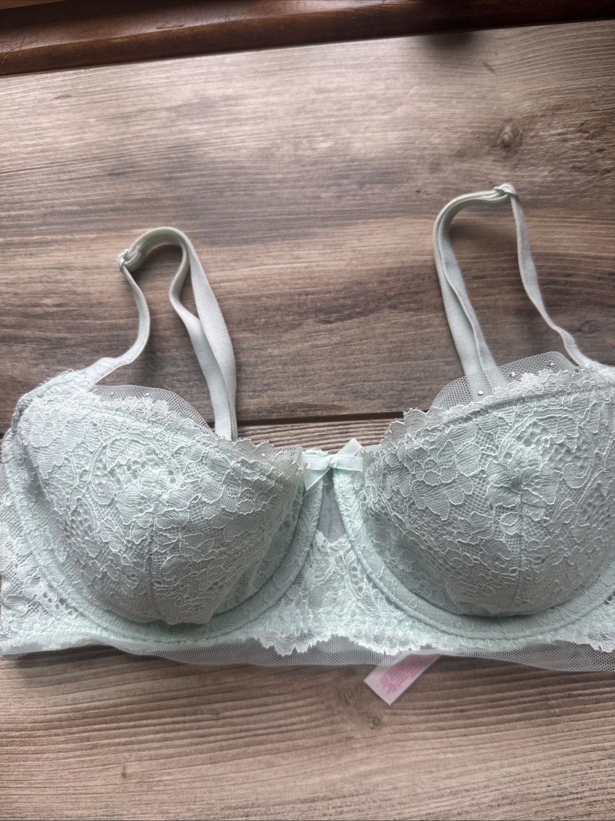 Victoria's Secret 34D Dream Angels Mint Balconet Lace Padded Bra