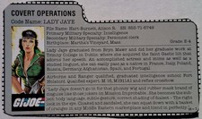 Vintage G.I. Joe Lady Jaye File Card 1985 Covert Operations