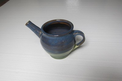 Handmade Studio Pottery Teapot, DK with blue and green/brown glaze.