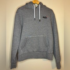 Superdry Orange Label Gray Pullover Hoodie L Heavy Fleece