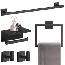 5-Pieces Matte Black Bathroom Hardware Set 23.6" SUS304 Stainless Steel Towel...