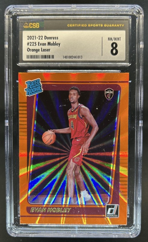 2021-22 Panini Donruss Evan Mobley Holo Orange Laser RC #225 Cavaliers CSG 8