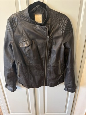 Esprit Leather Jacket Moto Biker Black Size 12 US Sheep Leather