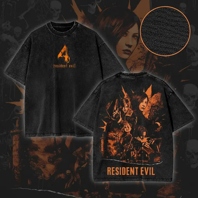 Resident Evil 4 Orange Graphic T-Shirt Vintage Wash Horror Game Tee