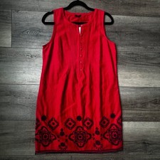 TALBOTS NWT $139 Pleated Embroidered Eyelet Hem Linen Shift Dress Lagenlook