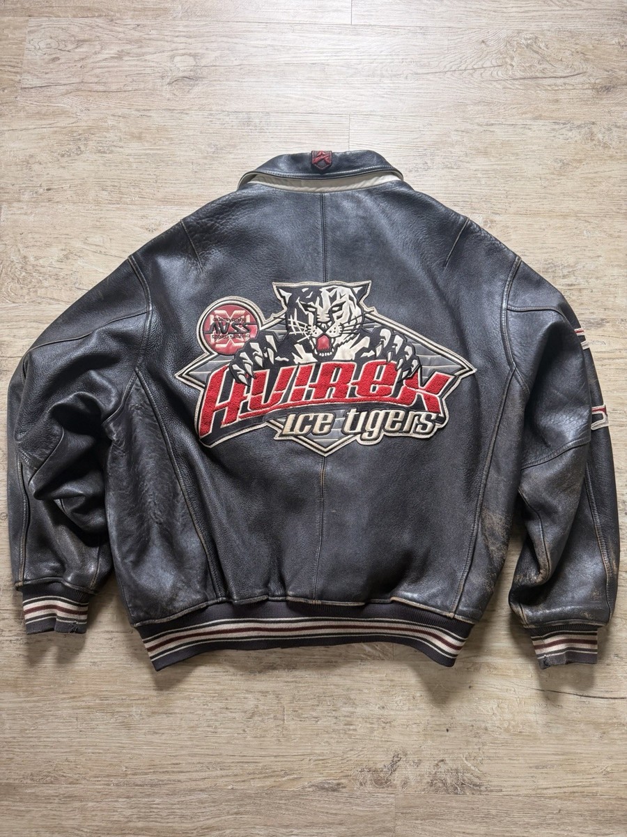 Vintage Leather Avirex Mens Black Leather Varsity Jacket Lined