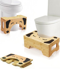 Foldable Toilet Stool, Bamboo Poop Stool for Bathroom, 7" Height
