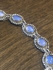 Vintage Beautiful Sterling and Ten Stone Natural Oval Blue Moonstone Bracelet 7" — photo 7