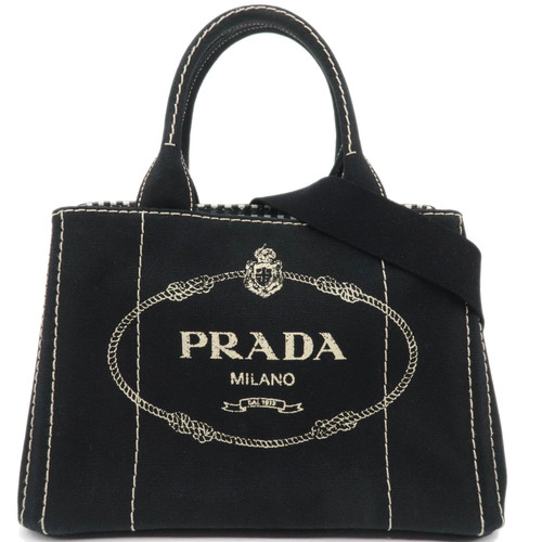 PRADA Canapa Mini 2Way Canvas Tote Bag Black 1BG439 *Strap Authentic