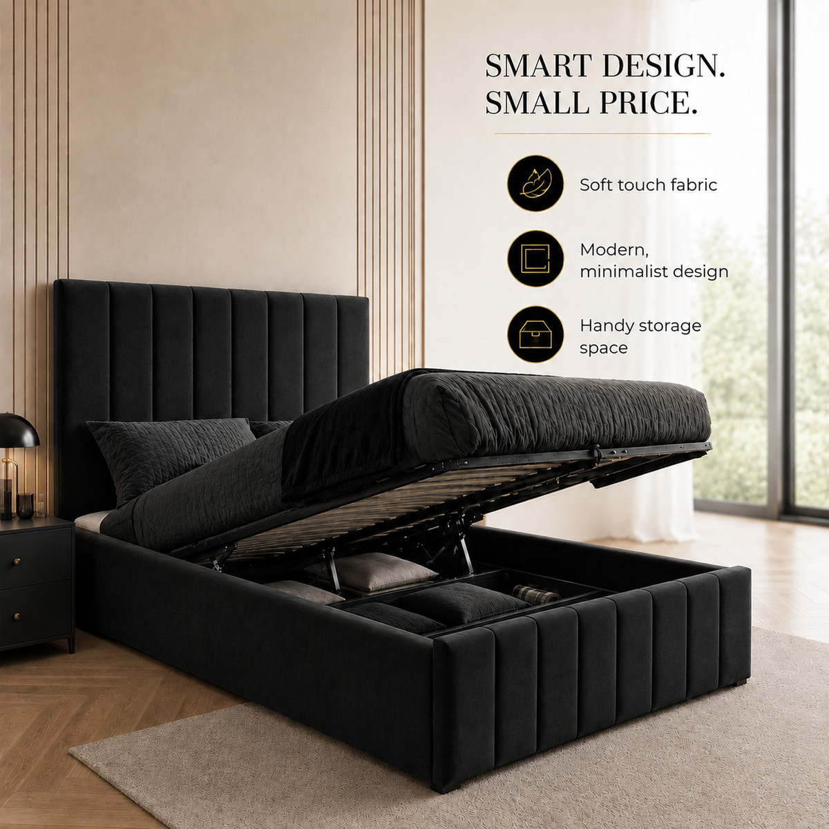 BESTWANTED Gas Lift Ottoman Storage Bed,4FT6 Double Bed Frame with Storage, Ottoman Bed with LED Lights, Faux Leather, White 25 Ottoman Storage Gas Lift Up Double Bed Frame King Size 4ft6 5ft Black Grey Cream