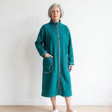 Miss ELAINE Sz S Green Plaid Trim Soft Fleece Long Zipper Robe Housecoat NWT