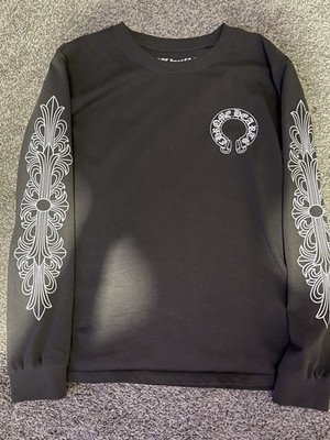 Chrome Hearts Men's Graphic Print Long Sleeve T-Shirt Black Crew Neck M