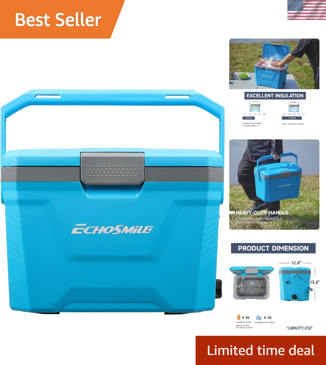 20L Portable Ice Chest with Fish Ruler & Convenient Drainage for Easy Use