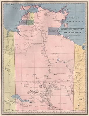 NORTHERN TERRITORIUM of South Australia.5 counties.Telegraph line.GARRAN 1888 map