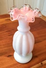 Vintage Fenton Pink Silver Crest Ruffled Melon Vase 9"
