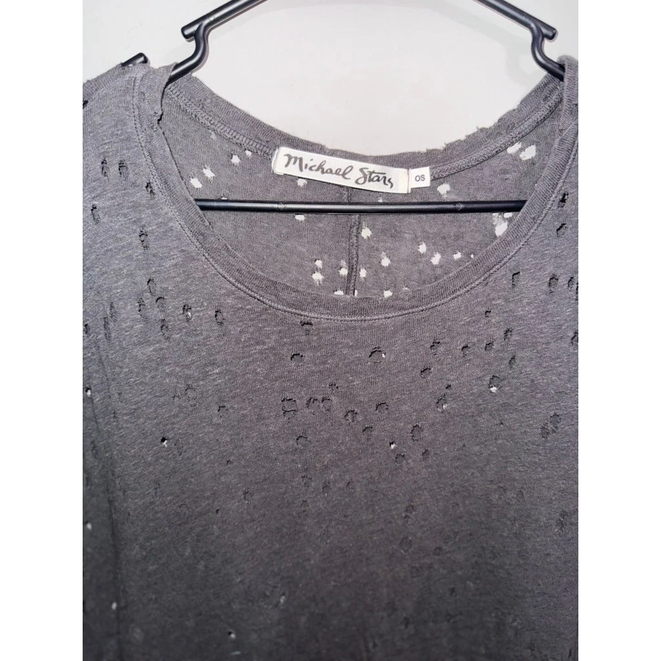 Michael Stars Charcoal Distressed Shredded Cutout T Shirt OS - Image 2 of 3