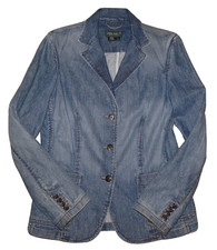 RALPH LAUREN Blue Wash Distressed Denim LAUREN JEANS Blazer Jacket M