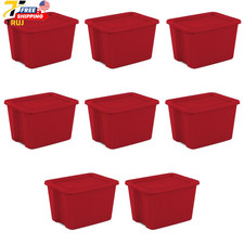 Large Storage Bin 18 Gallon Plastic Storage Container with Snap-On Lid Red 8 Pac